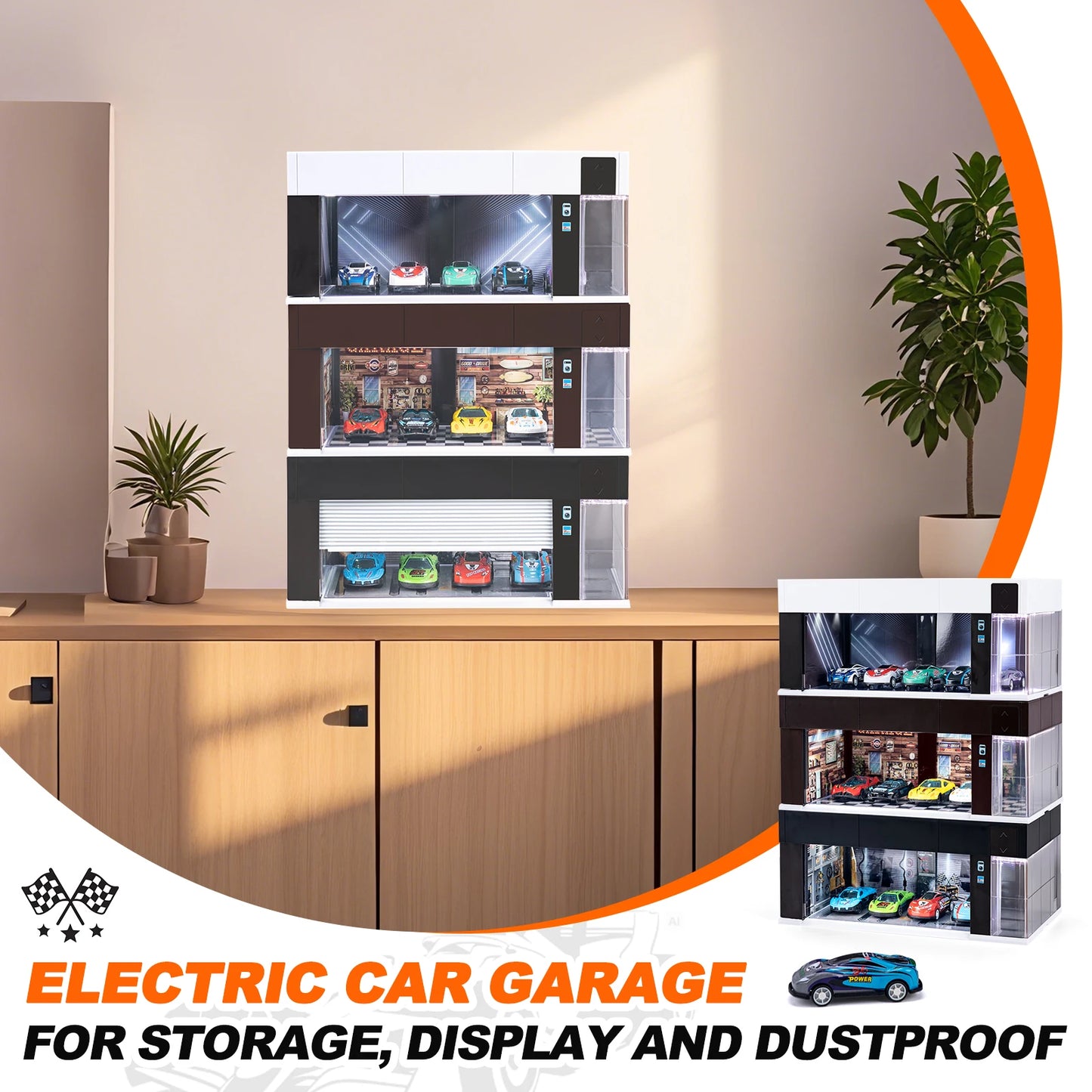 Car Garage Display Case with Door & LED Lights – Dustproof Storage for Model Cars (1:64 Scale)