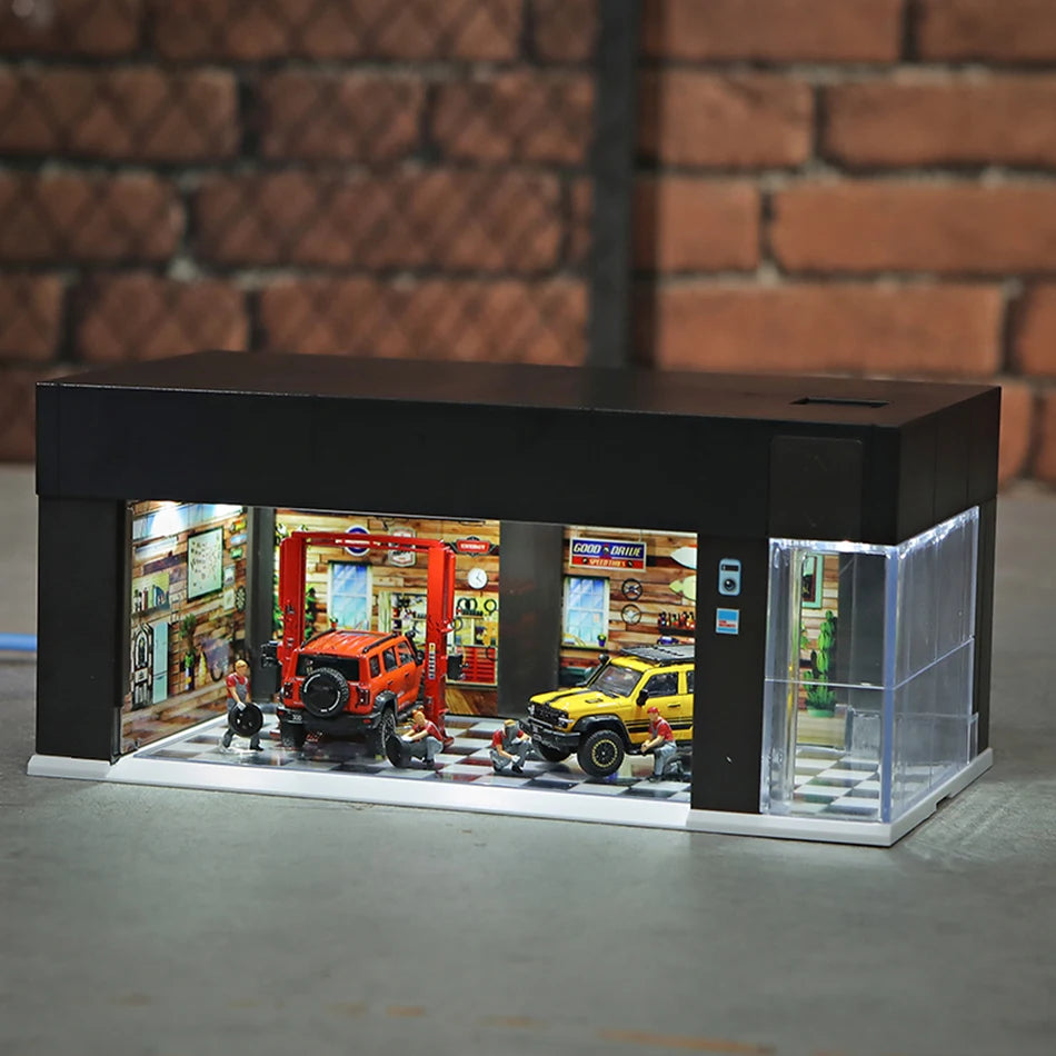 Car Garage Display Case with Door & LED Lights – Dustproof Storage for Model Cars (1:64 Scale)