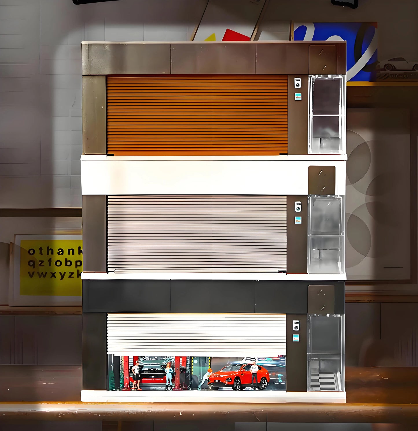 Car Garage Display Case with Door & LED Lights – Dustproof Storage for Model Cars (1:64 Scale)