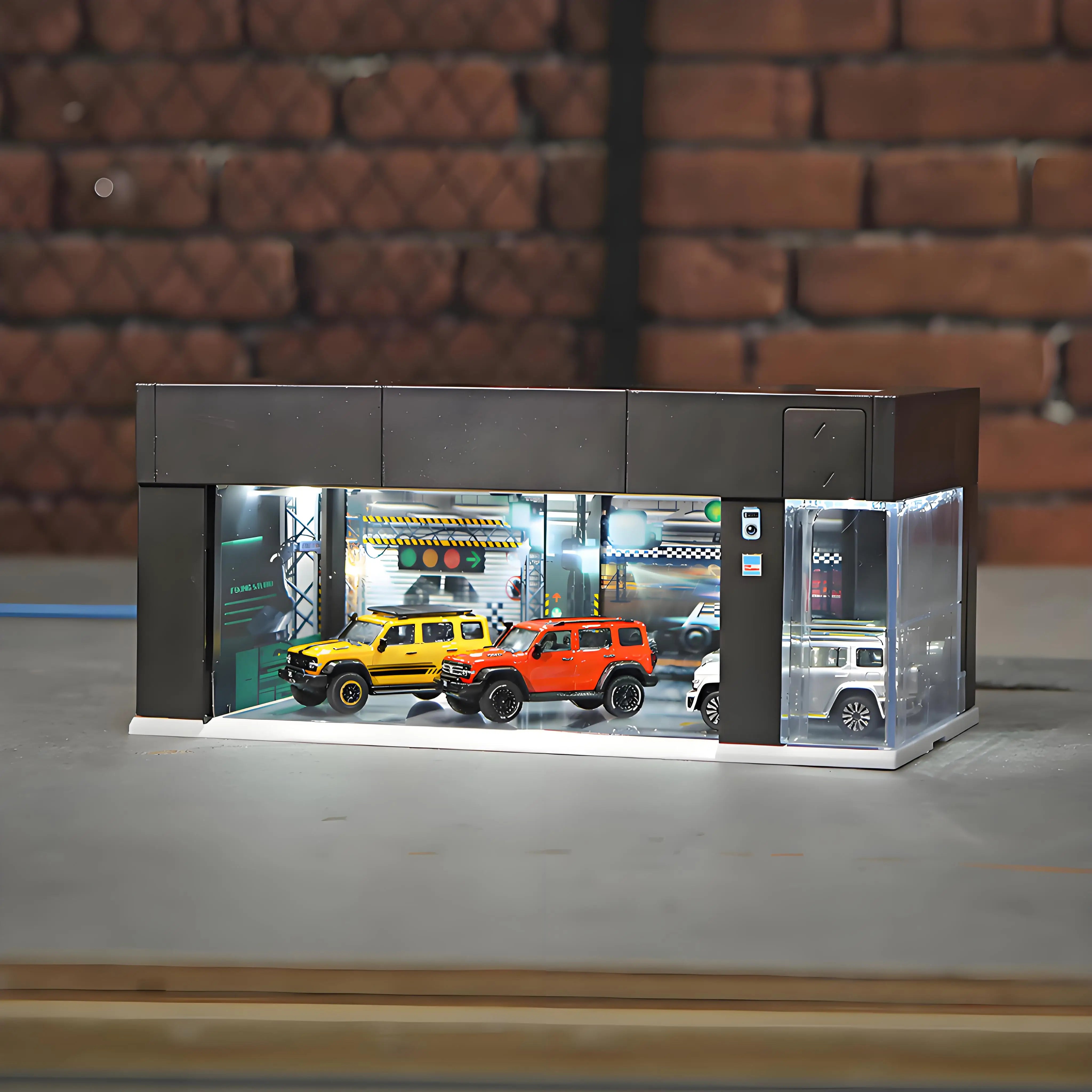 Car Garage Display Case with Door & LED Lights – Dustproof Storage for