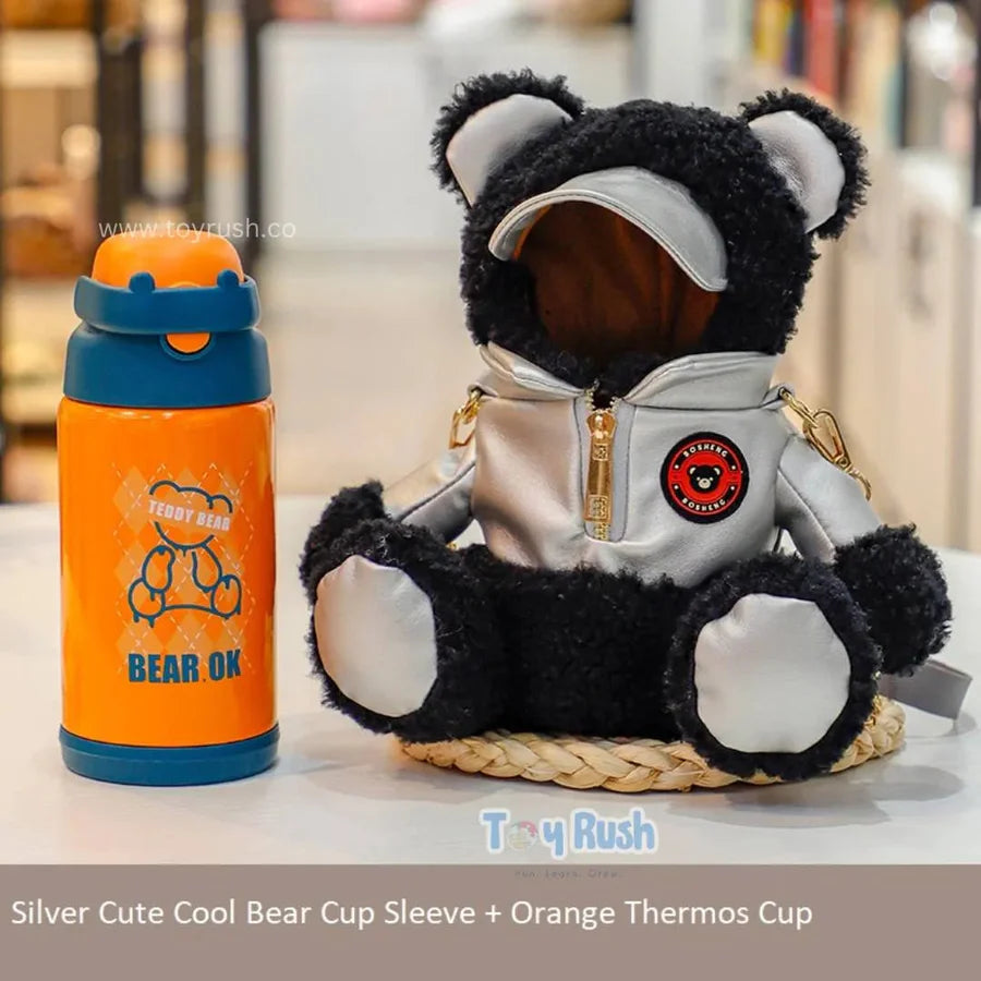 Stainless Steel Bear Water Bottle with Cover|Jacket Bottle | Teddy Bottle