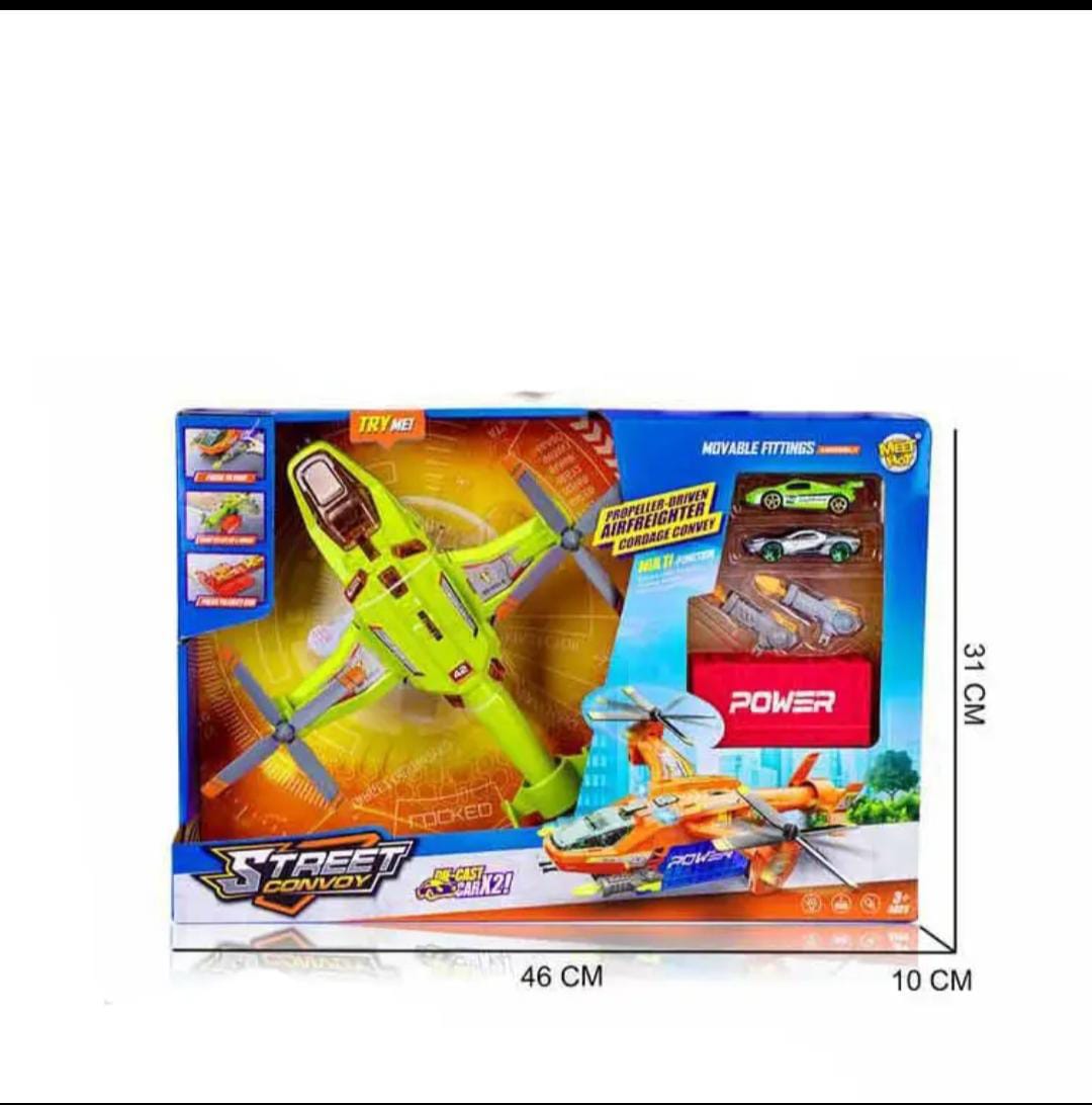 Light Music Aircraft Slot Toy with Ejection Storage Container and 2 Alloy Cars Featuring Deformation Track