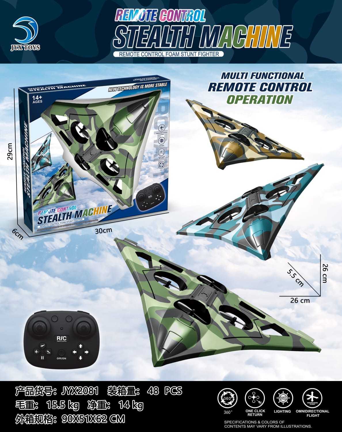 AeroForce™ RC Fighter Jet — 360° Stunt Plane with LED Lights & Rechargeable Remote Control