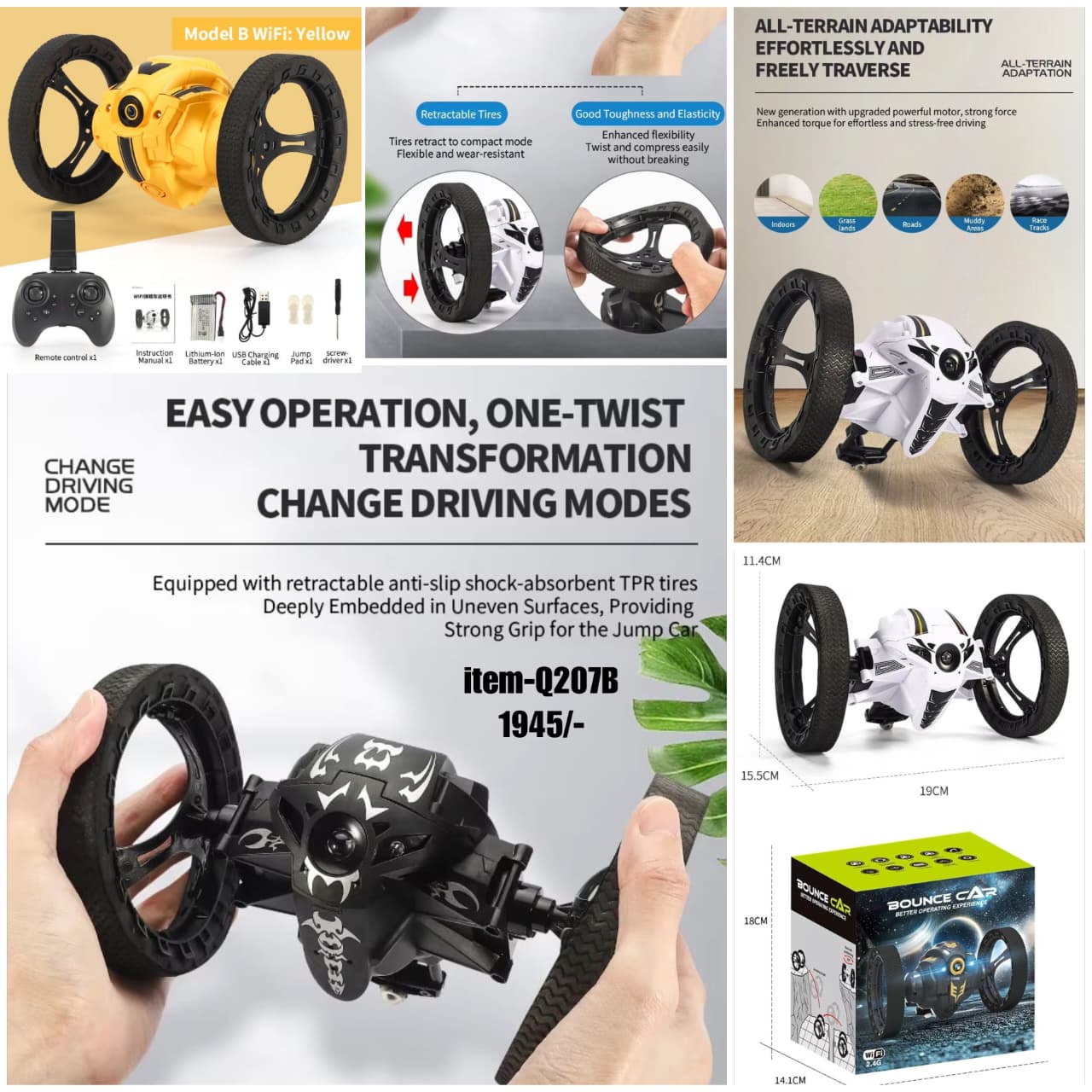 Jumping RC Bounce Car – 360° Stunts, Auto-Jump Shockproof Wheels (3rd Gen) Bujji