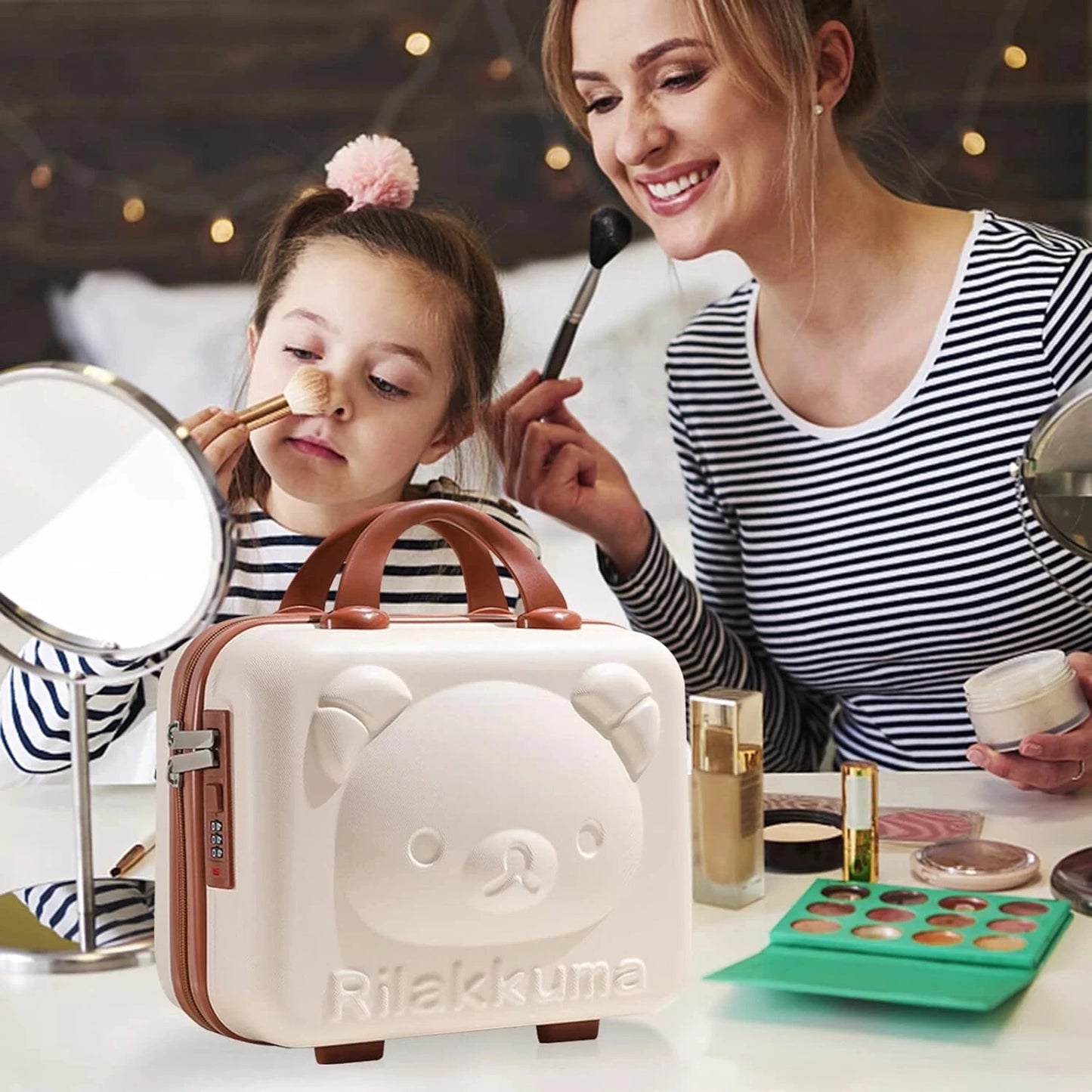 Kids vanity Bag Case with Handle, Cute Character Design, Travel Makeup Organizer mackup vanity Vanity Box (Multicolor)