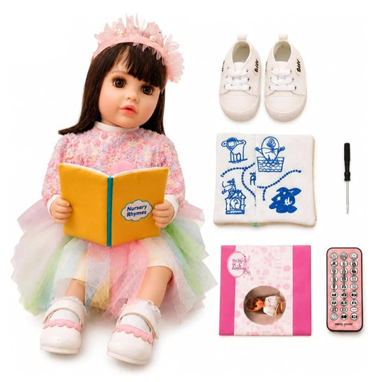 Reborn Baby Dolls Silicone Vinyl Toddler Toys with Straight Brown Hair DIY Fashion Style Ai Doll