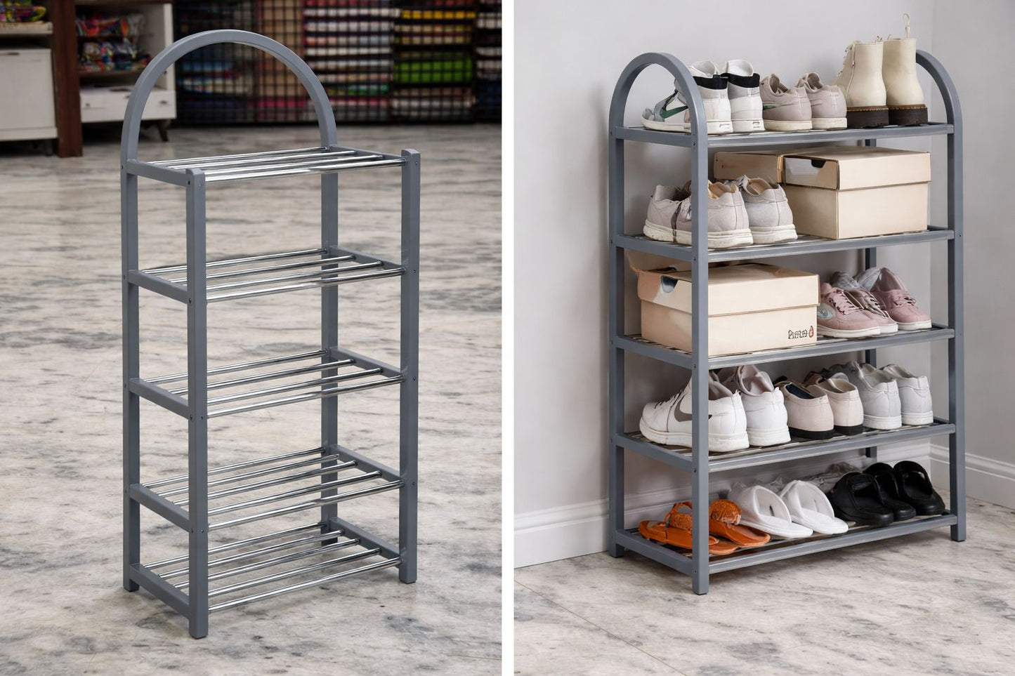 6 in 1 Essential Combo Set. Shoe Rack, 9 in 1 Mop, Bathroom Holder, USB Veg Cutter, Electric Foldable Kettle, Oil Spray Bottle