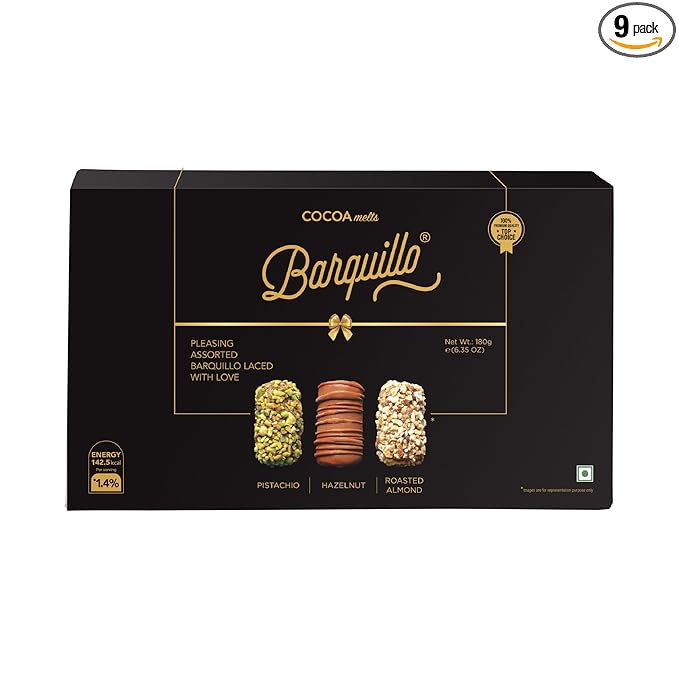 Barquillo Premium Assorted Chocolate Gift Box – 9 Pcs (180 gm) | Roasted Almond, Hazelnut & Pistachio