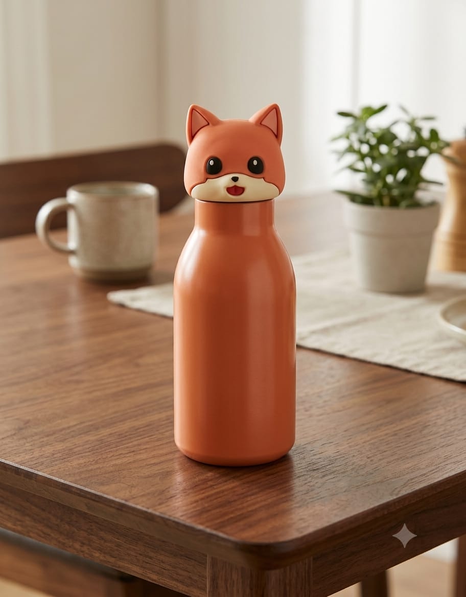 Goodday Cute Animal Character Insulated Stainless Steel Water Bottle for Kids & Adults (350ml / Leak-Proof)