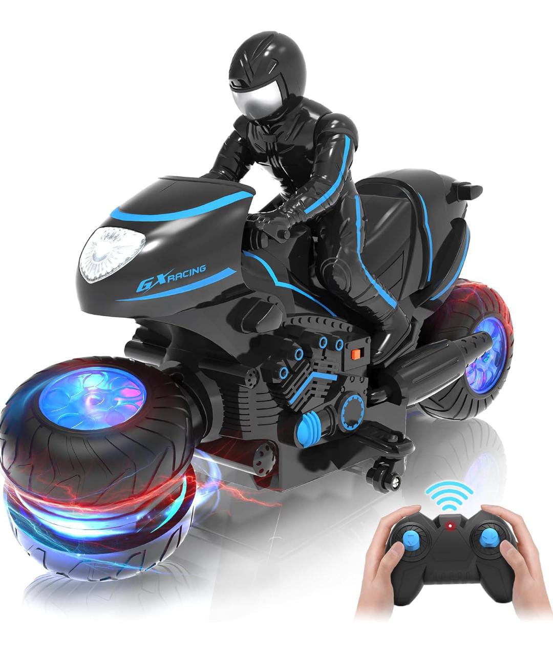 Motorcycle, Remote Control Motorcycle with RGB Wheels Lights - 360-degree Rotations, Drifts, High-Speed, RC Car Dirt Bike Toy for Boys 4-7 8-12 Years Kids