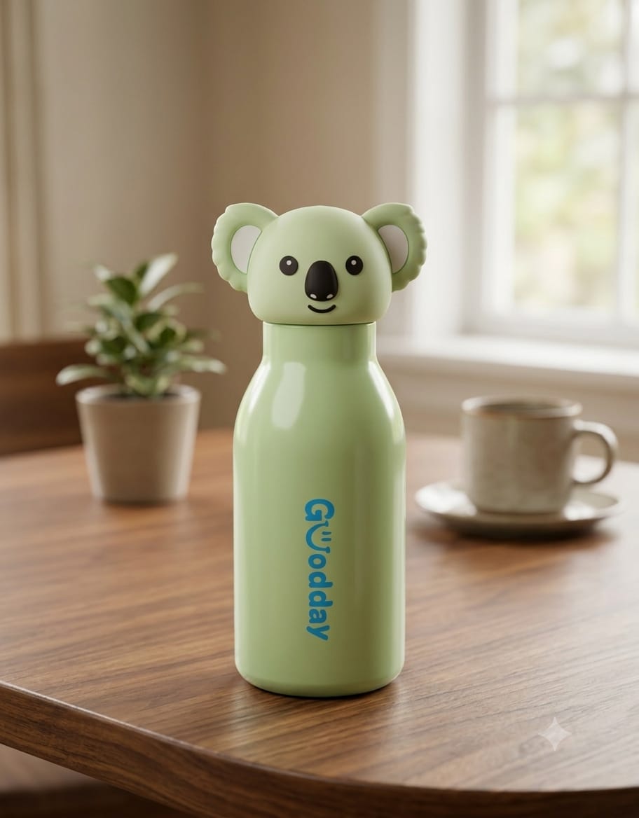 Goodday Cute Animal Character Insulated Stainless Steel Water Bottle for Kids & Adults (350ml / Leak-Proof)