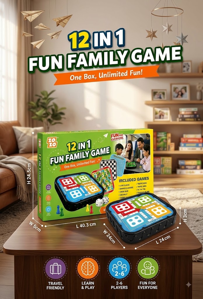 ZOZO 12-in-1 Fun Family Board Game Set – All-in-One Portable Travel Game Box