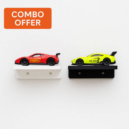 🔥 Hot Wheels Collector Combo – 2 Random Die-Cast Cars + 2 Wall Display Stands (3D Printed)