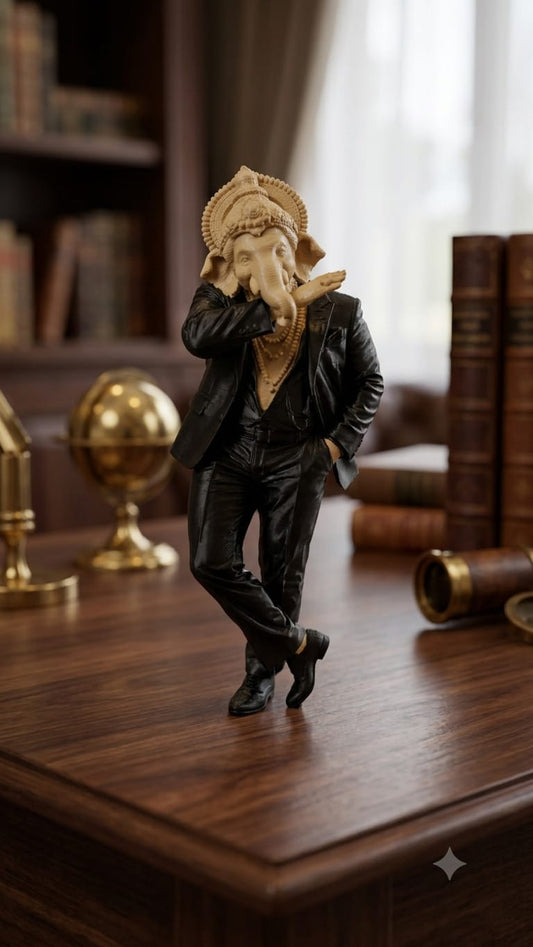 Modern Dapper Ganesha 3D-Printed Figurine – "Good Vibes Always" Dashboard & Desk Idol