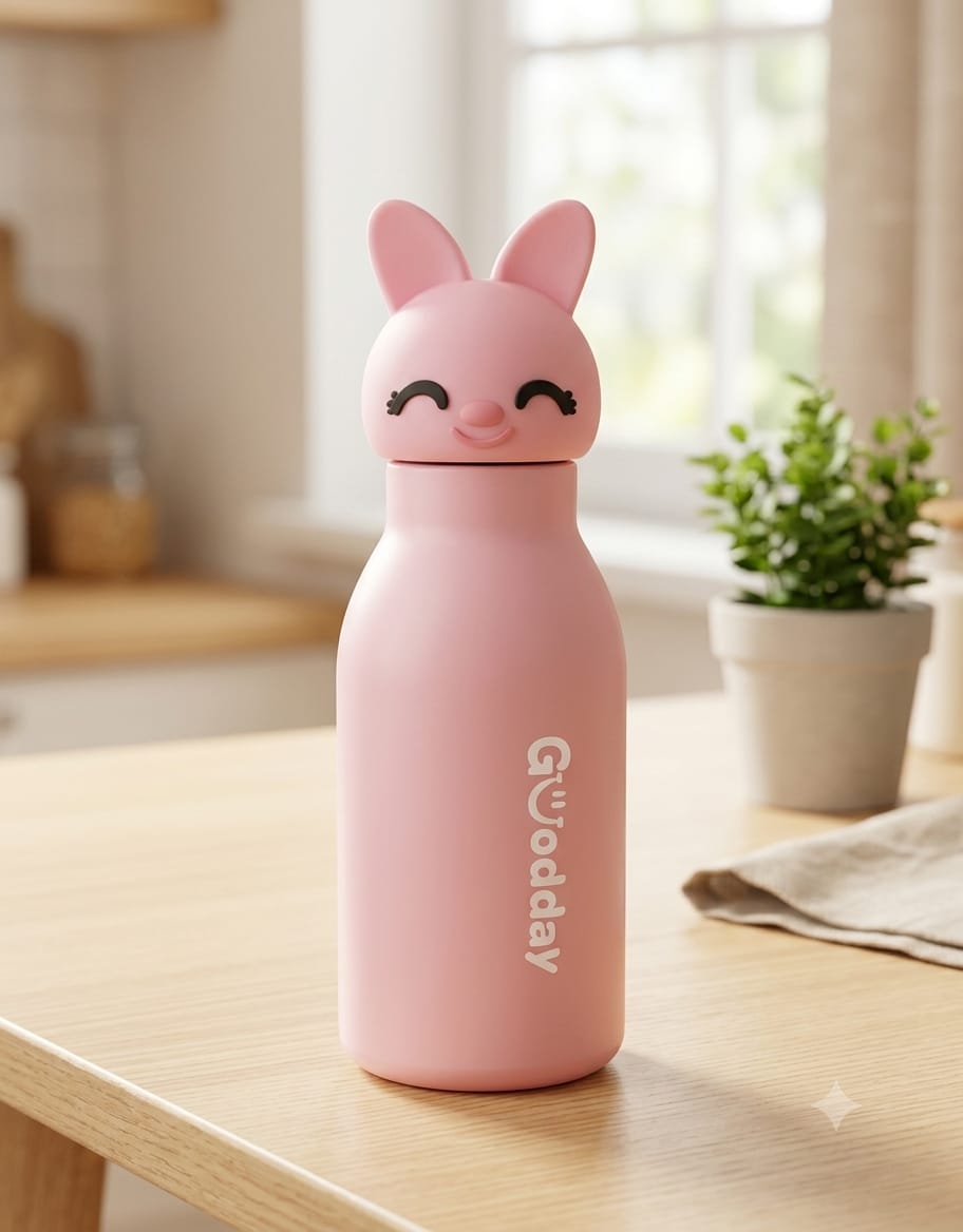 Goodday Cute Animal Character Insulated Stainless Steel Water Bottle for Kids & Adults (350ml / Leak-Proof)