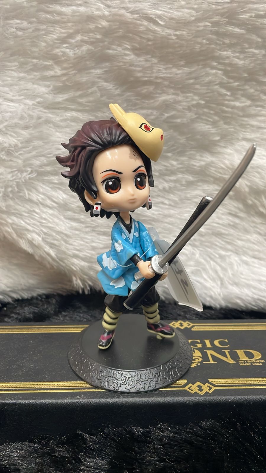 Chibi Tanjiro Kamado Figure with Sword and Fox Mask