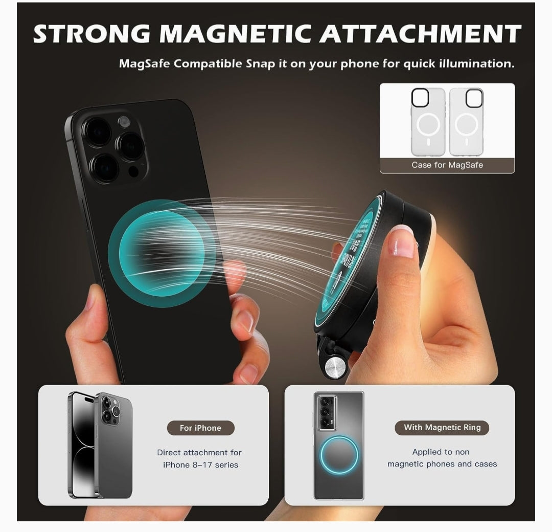Magnetic Beauty Selfie Light with 2.4" Mirror, Adjusted 3 Modes, Rechargeable Fill Light for Selfies, Photography,Makeup,Vlog (3-in-1 Magnetic Beauty Selfie Light)