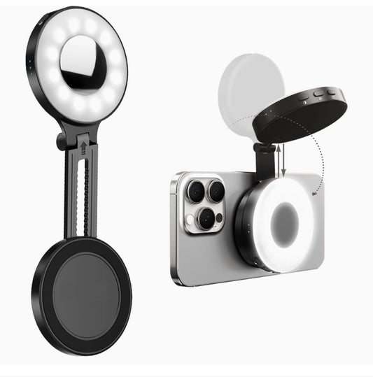 Magnetic Beauty Selfie Light with 2.4" Mirror, Adjusted 3 Modes, Rechargeable Fill Light for Selfies, Photography,Makeup,Vlog (3-in-1 Magnetic Beauty Selfie Light)