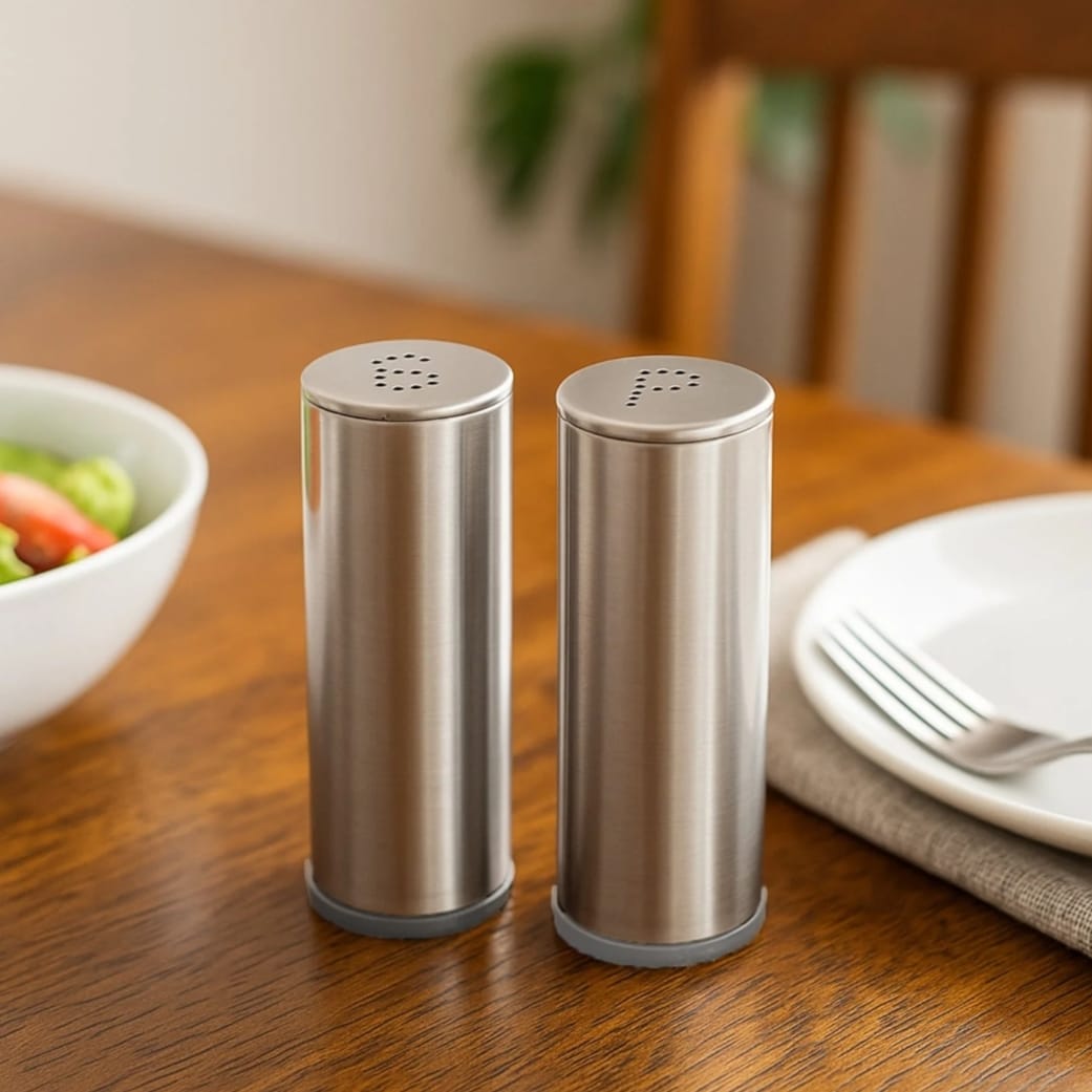 Stainless Steel Salt & Pepper Shaker  – Modern Kitchen Seasoning Dispenser