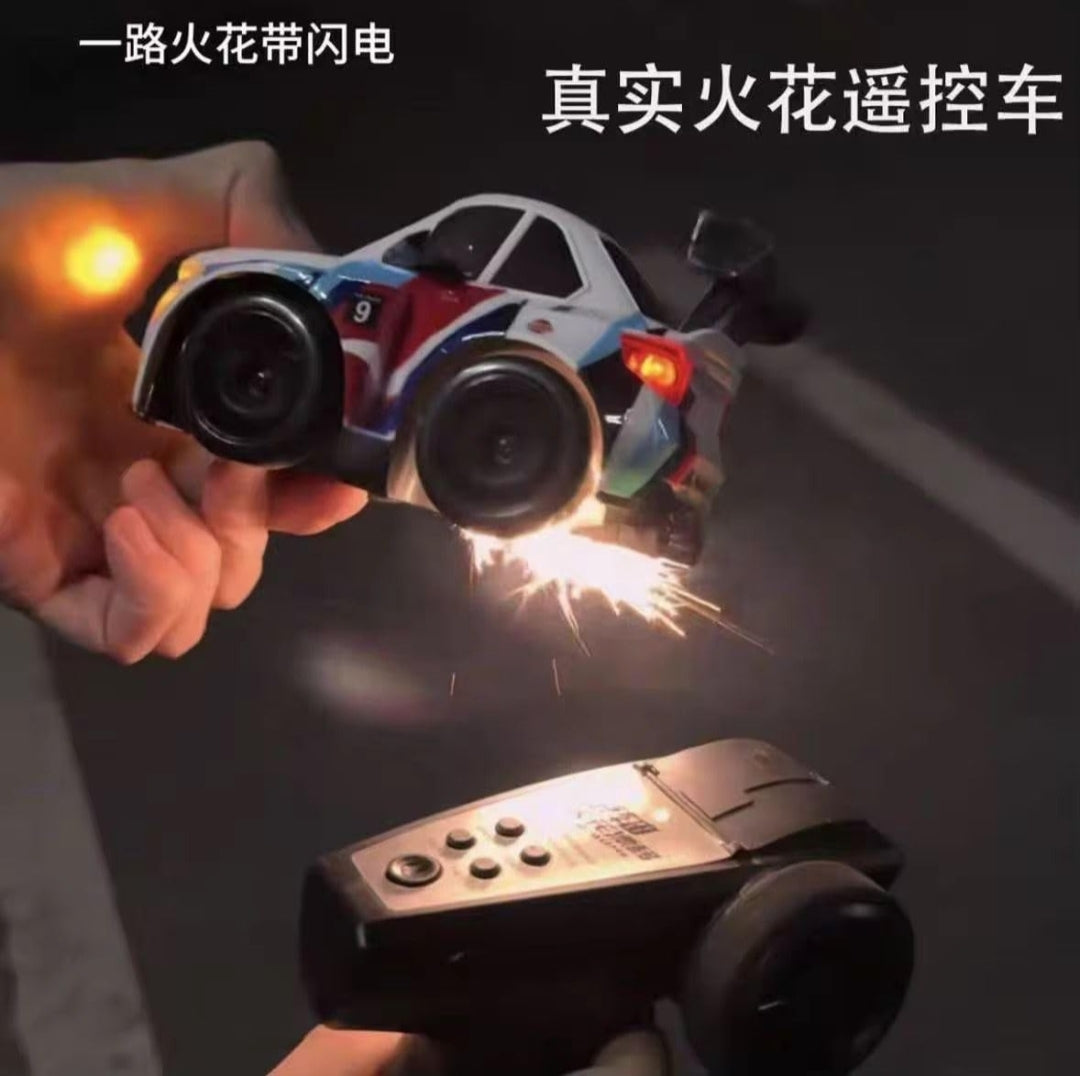 High-Speed RC Drift Car with Spark Effect | Short Axis 2.4GHz Remote Control Racing Toy with LED Lights & Replaceable Drift Tyres for Kids & Adults