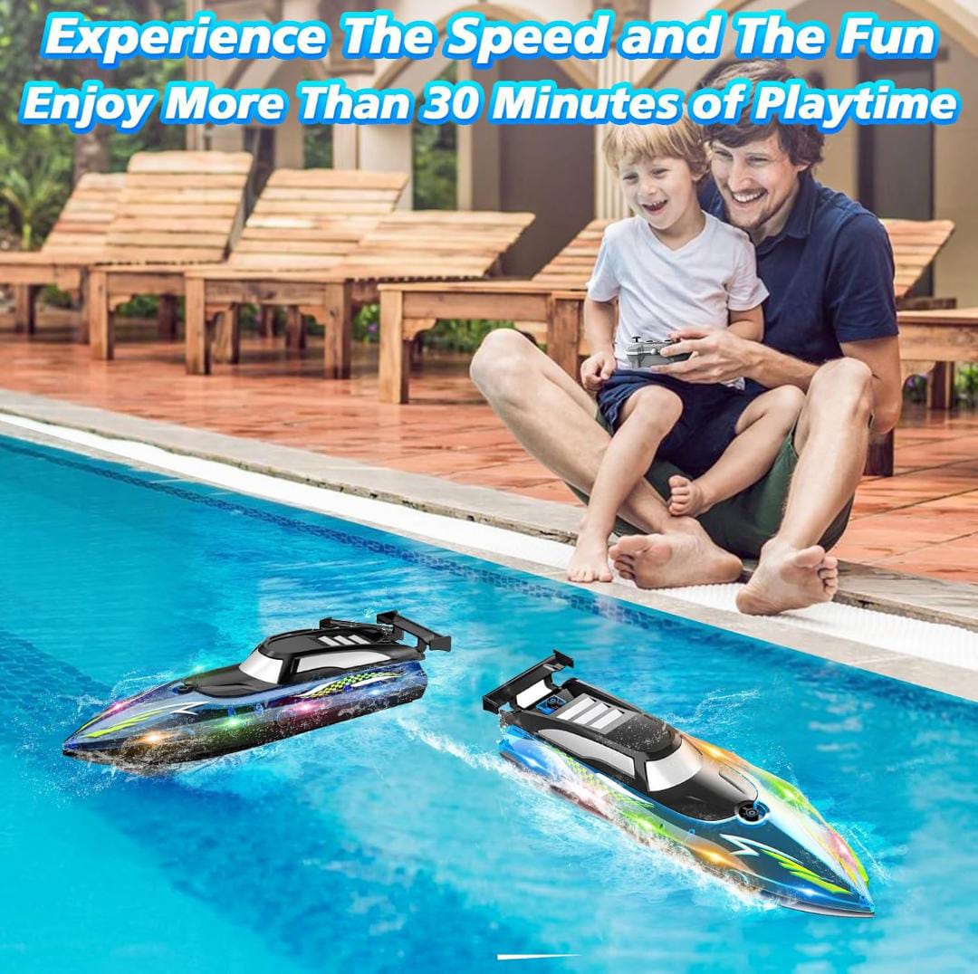 High-Speed RC Boat Racing Boat with LED Lights & Multiplayer Mode (2.4GHz)