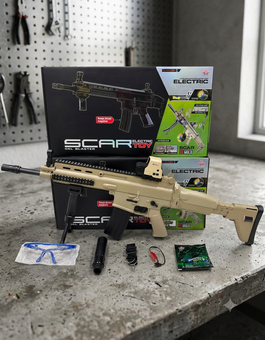 Electric SCAR Gel Ball Blaster Gun – Full Auto Hydrogel Toy with Tactical Scope, Bipod & Complete Accessory Kit (Ages 14+)