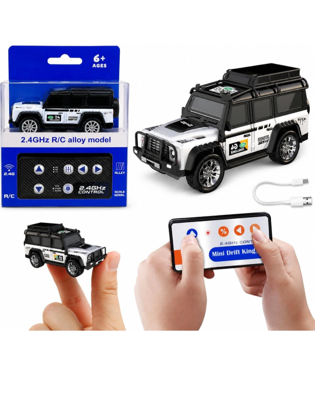 2.4GHz Remote Control Car for Kids, Alloy Body Mini SUV RC Car with 3 Speed Modes, One-Key Demo, LED Lights, USB Rechargeable Battery, Long Range Control Toy Car for Boys & Girls 6+ Years