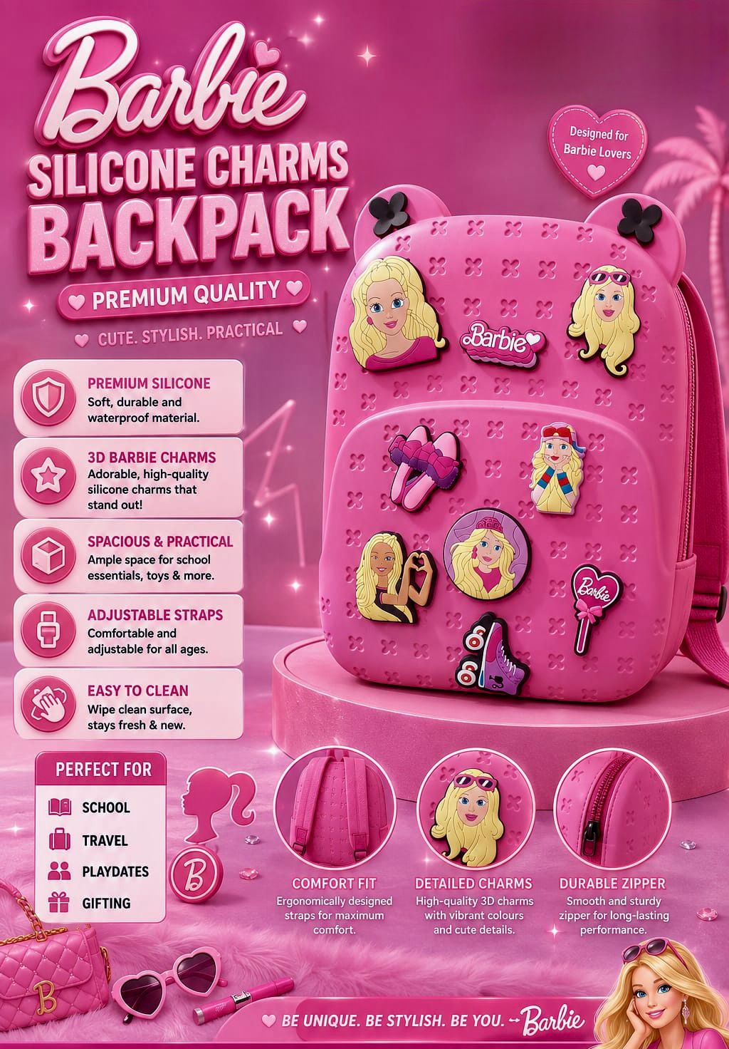 Premium Silicone DIY Charm Backpack for Kids – Waterproof, Lightweight School & Travel Daypack