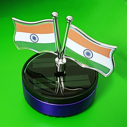 Solar Power Rotating Indian Flags Car Air Freshener Perfume Oil Diffuser Black Fragrance Dashboard Perfume With 5Ml Refill Multicolor