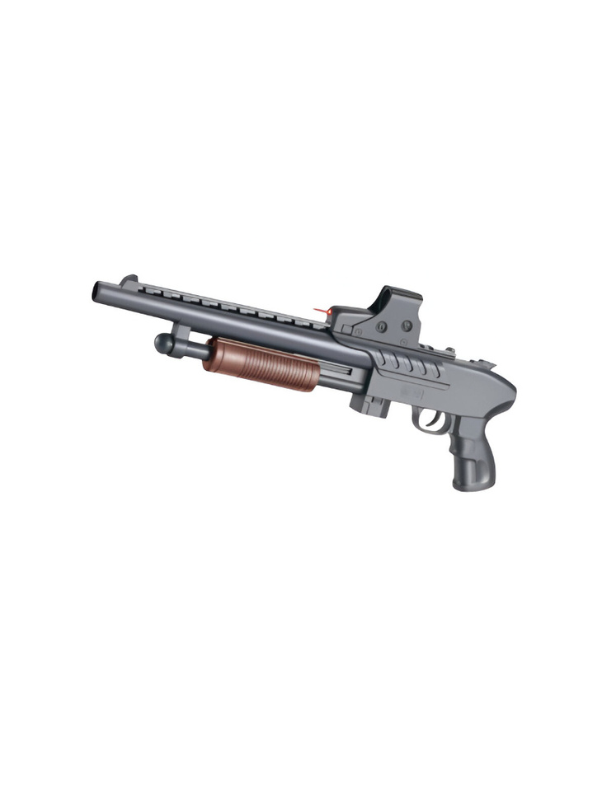 Tactical Toy Shotgun Rifle – Pump-Action Plastic Toy Gun with Red Dot Sight and Laser, Black & Wood Grain LMI15734