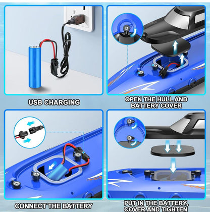 High-Speed RC Boat Racing Boat with LED Lights & Multiplayer Mode (2.4GHz)