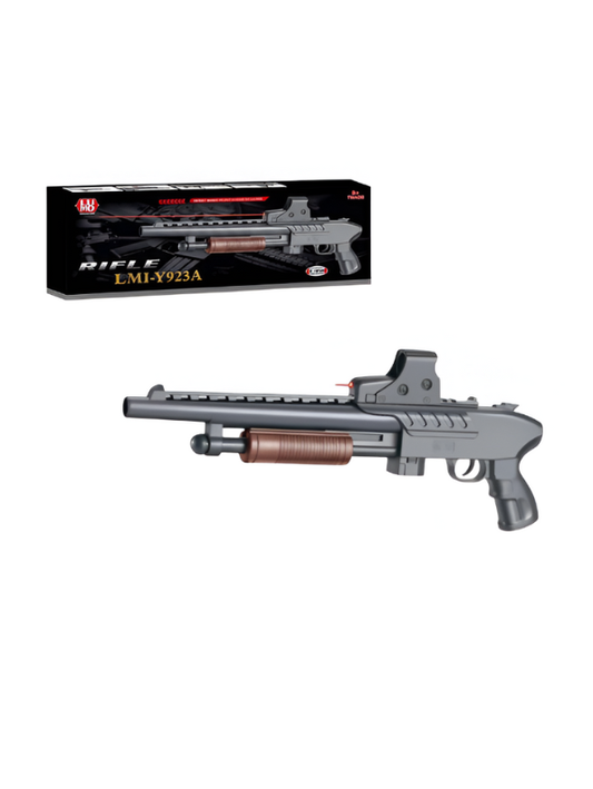 Tactical Toy Shotgun Rifle – Pump-Action Plastic Toy Gun with Red Dot Sight and Laser, Black & Wood Grain LMI15734