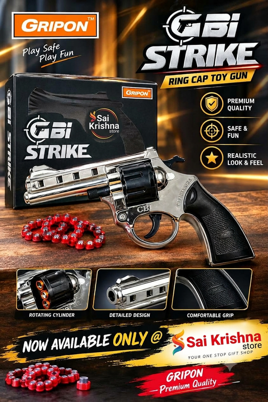 GRIPON GBi Strike Metallic Revolver Ring Cap Toy Gun – Realistic Action, Rotating Cylinder & Safe Play