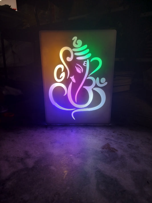 Ganesh Om Multicolor LED Wall Frame – Divine Light Art Decor