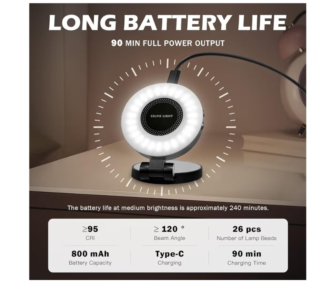 Magnetic Beauty Selfie Light with 2.4" Mirror, Adjusted 3 Modes, Rechargeable Fill Light for Selfies, Photography,Makeup,Vlog (3-in-1 Magnetic Beauty Selfie Light)