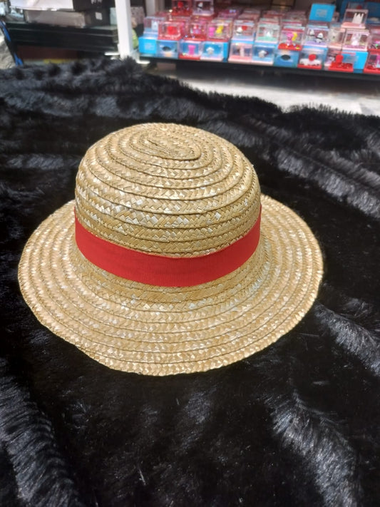 Classic Straw Boater Hat with Red Ribbon Band
