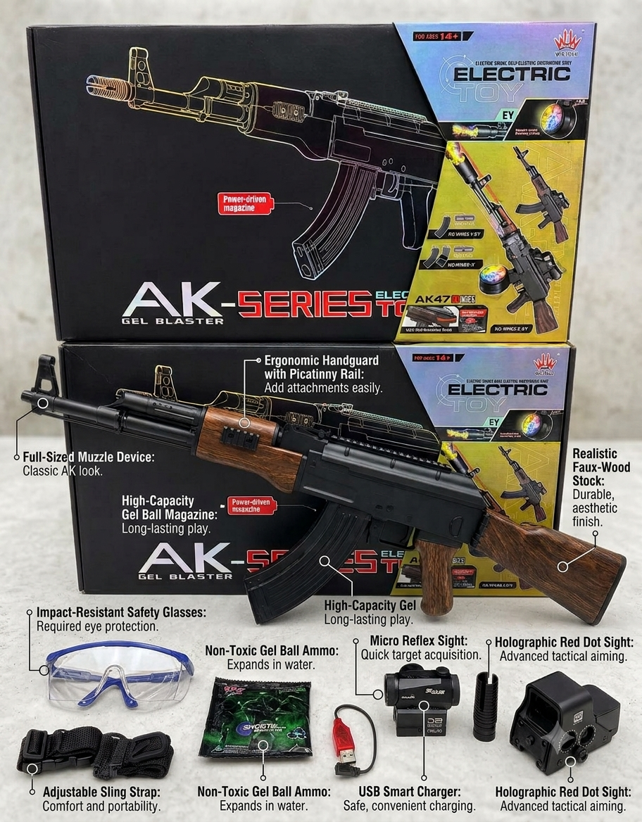 AK-Series Tactical Electric Gel Ball Blaster Gun – Complete Outdoor Battle Set