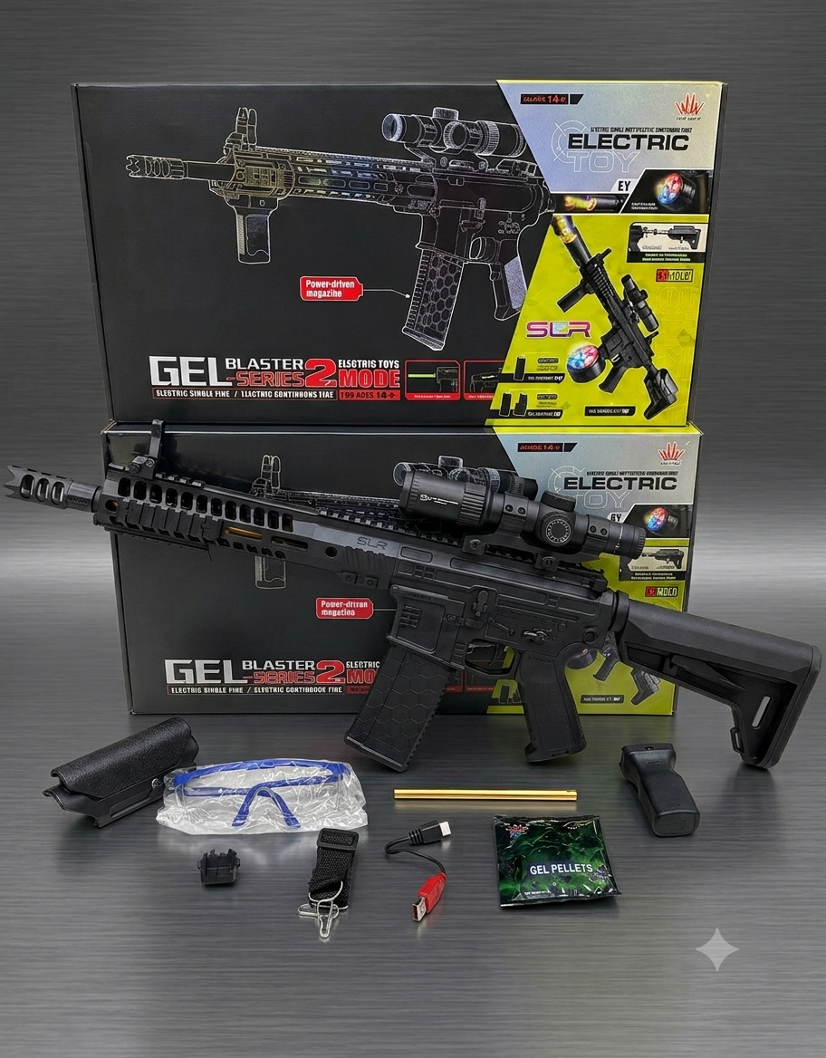 SLR Electric Gel Blaster Toy Gun – Dual Mode Rapid Fire with Power-Driven Mag & Full Accessory Kit (Ages 14+)
