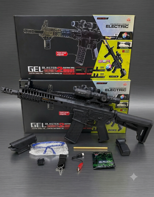 SLR Electric Gel Blaster Toy Gun – Dual Mode Rapid Fire with Power-Driven Mag & Full Accessory Kit (Ages 14+)