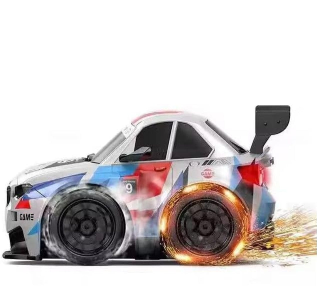 High-Speed RC Drift Car with Spark Effect | Short Axis 2.4GHz Remote Control Racing Toy with LED Lights & Replaceable Drift Tyres for Kids & Adults