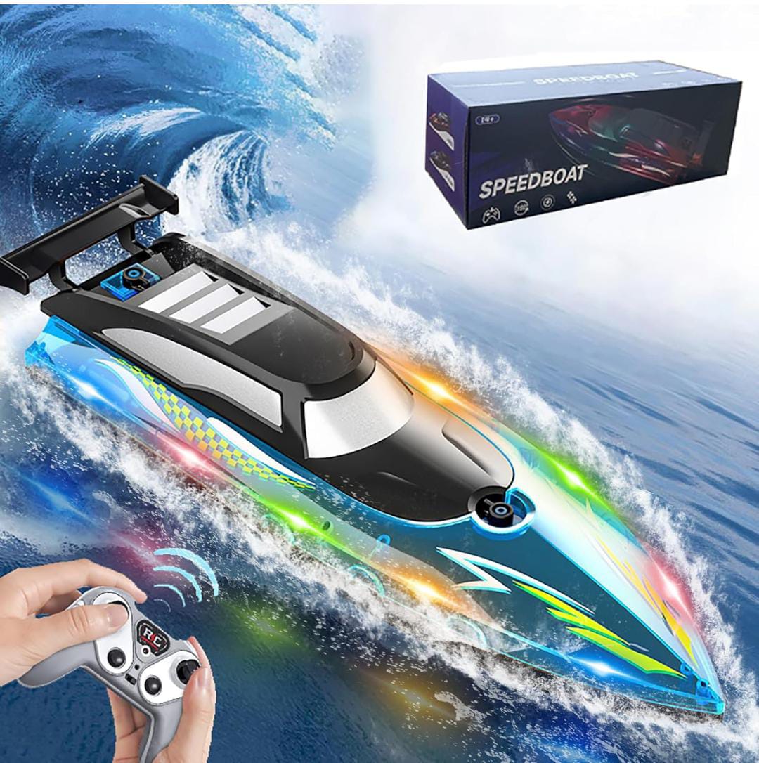 High-Speed RC Boat Racing Boat with LED Lights & Multiplayer Mode (2.4GHz)