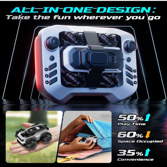 Amphibious RC Stunt Car: 4WD Waterproof Remote Control Truck with 360° Spins, All-Terrain Dual Tires, & 2 Rechargeable Batteries – 1:64 Scale Gift for Kids