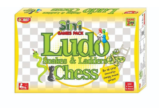Dolzy 3-in-1 Games Pack - Ludo, Snakes & Ladders, Chess