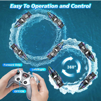 High-Speed RC Boat Racing Boat with LED Lights & Multiplayer Mode (2.4GHz)