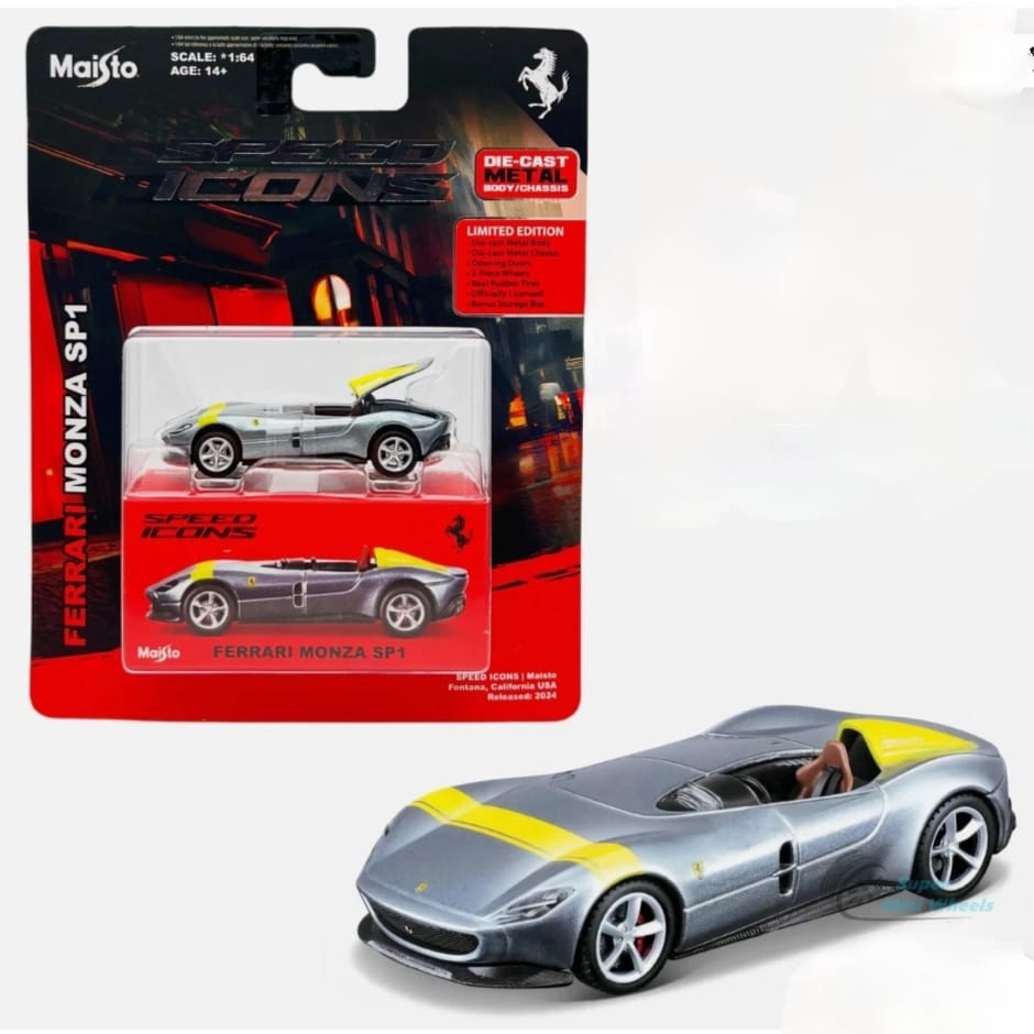 Maisto Speed Icons Ferrari Monza SP1 Die-Cast Car(Grey with Yellow Accents)