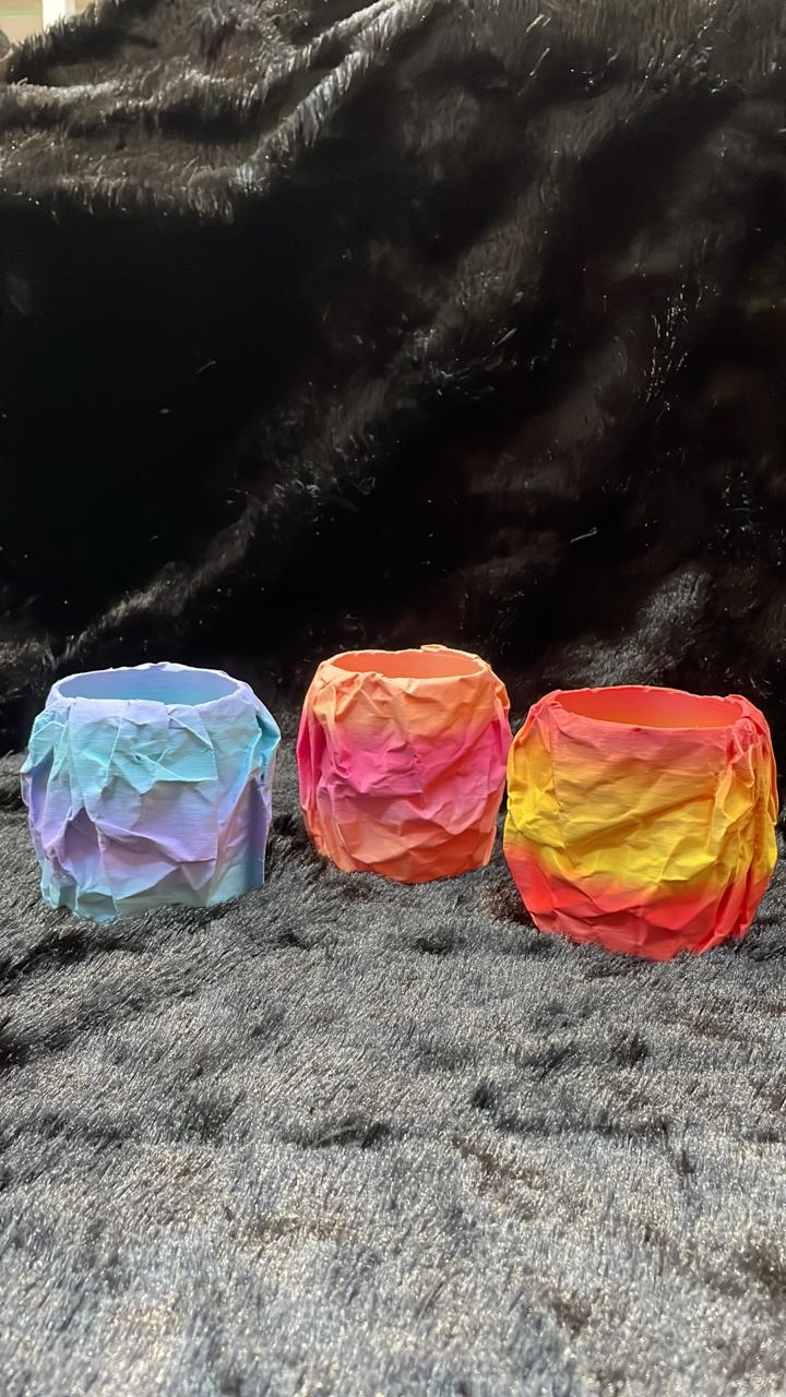 Handcrafted Crinkle Ceramic Vase Set - Pastel Gradient Trio