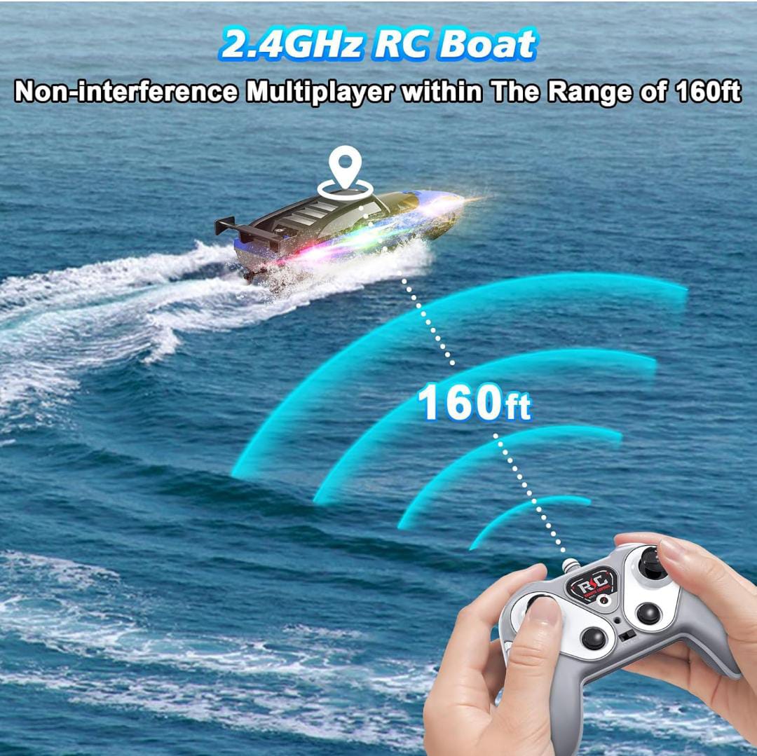 High-Speed RC Boat Racing Boat with LED Lights & Multiplayer Mode (2.4GHz)