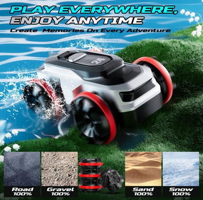 Amphibious RC Stunt Car: 4WD Waterproof Remote Control Truck with 360° Spins, All-Terrain Dual Tires, & 2 Rechargeable Batteries – 1:64 Scale Gift for Kids
