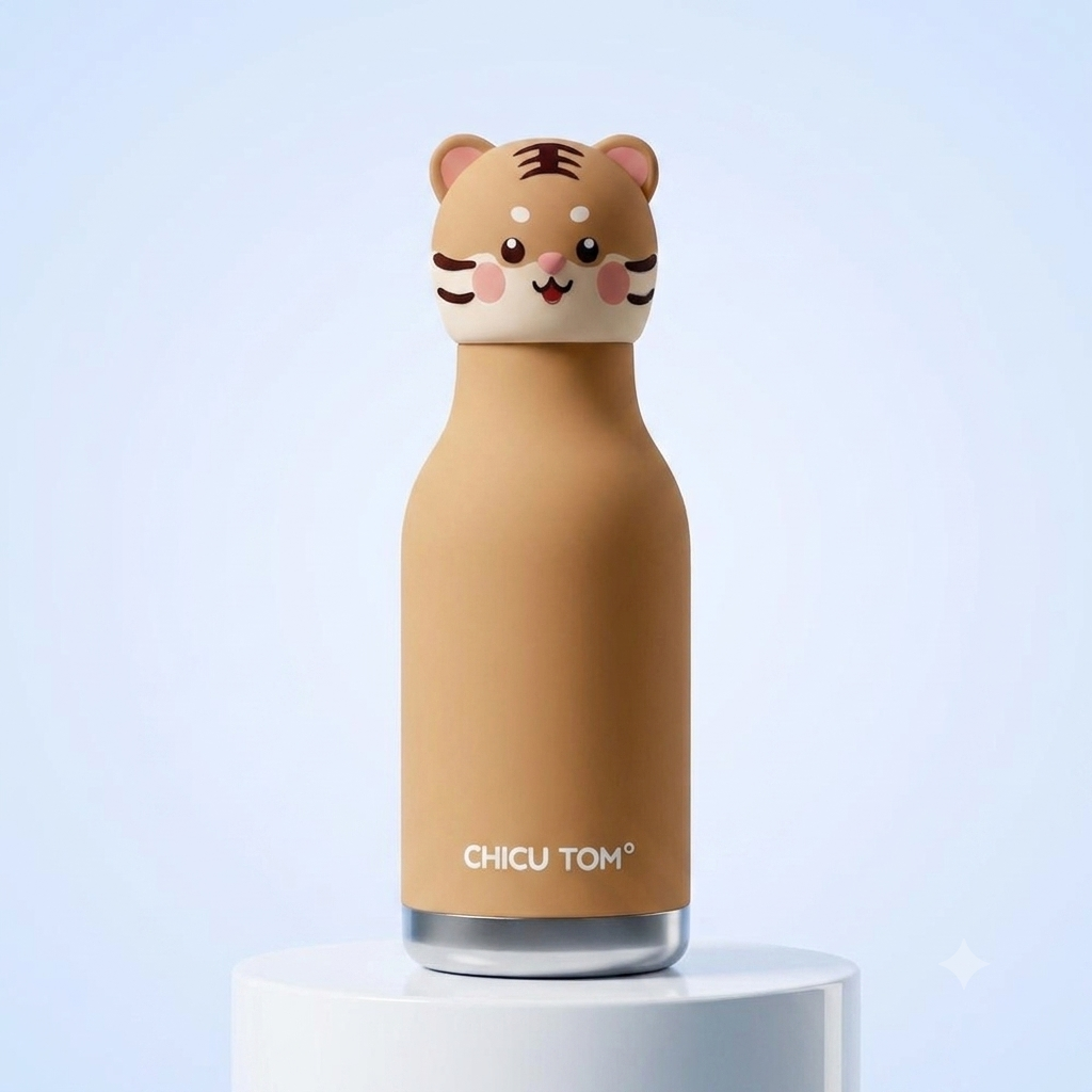 Cute Animal Character Insulated Stainless Steel Water Bottle for Kids & Adults (350ml / Leak-Proof)