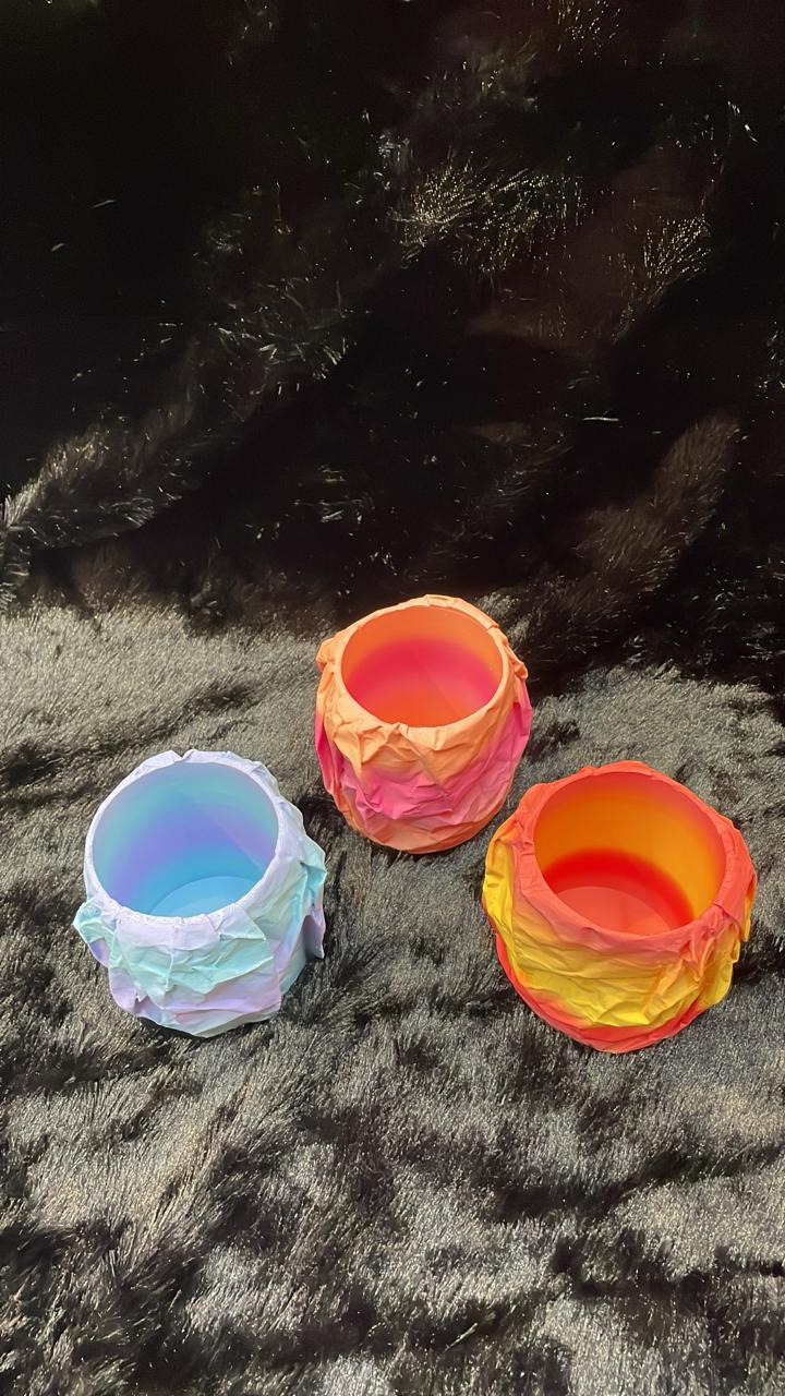 Handcrafted Crinkle Ceramic Vase Set - Pastel Gradient Trio